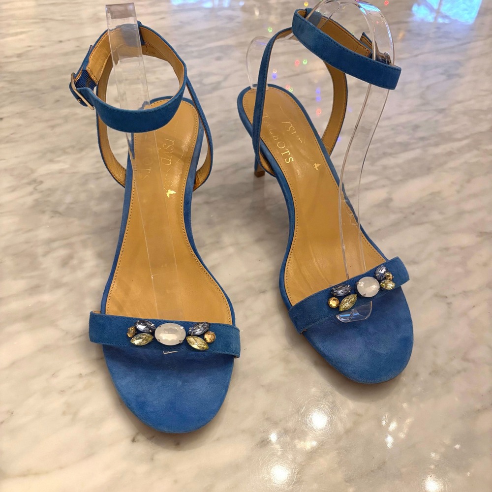 RSVP by Talbots Blue Suede Gem Embellished Ankle Strap Heels Women's Size 9.5